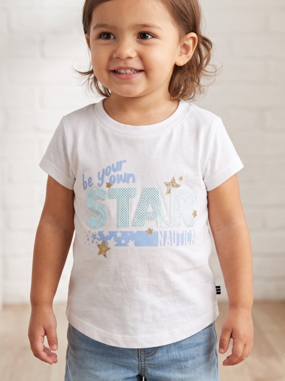 NWT Nautica Toddler Girl Be Your Own Star Sequin Glitter White T-Shirt 2T